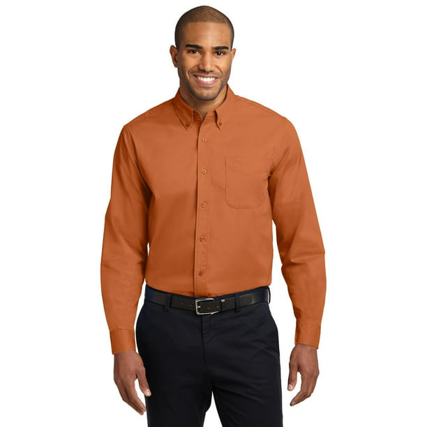 Texas Orange and Light Stone Port Authority Long Sleeve Easy Care Shirt 6XL 
